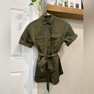 Banana Republic Factory military green tie shirt dress - Petite XS